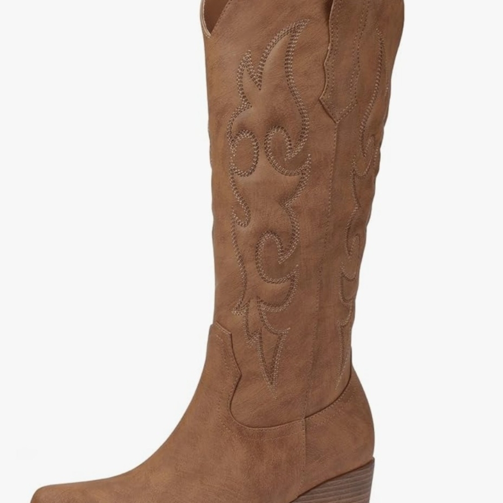Brown Western-Style Knee-High Boots